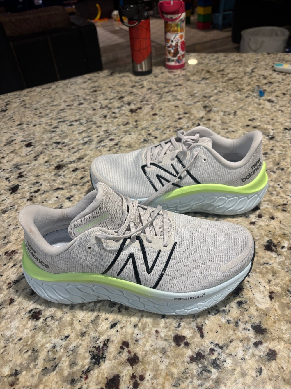 New Balance Light Gray Running Sneakers with Neon Yellow Accent